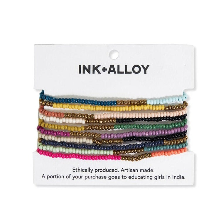 Ink + Alloy "Sage" Mixed Beaded 10 Strand Bracelet
