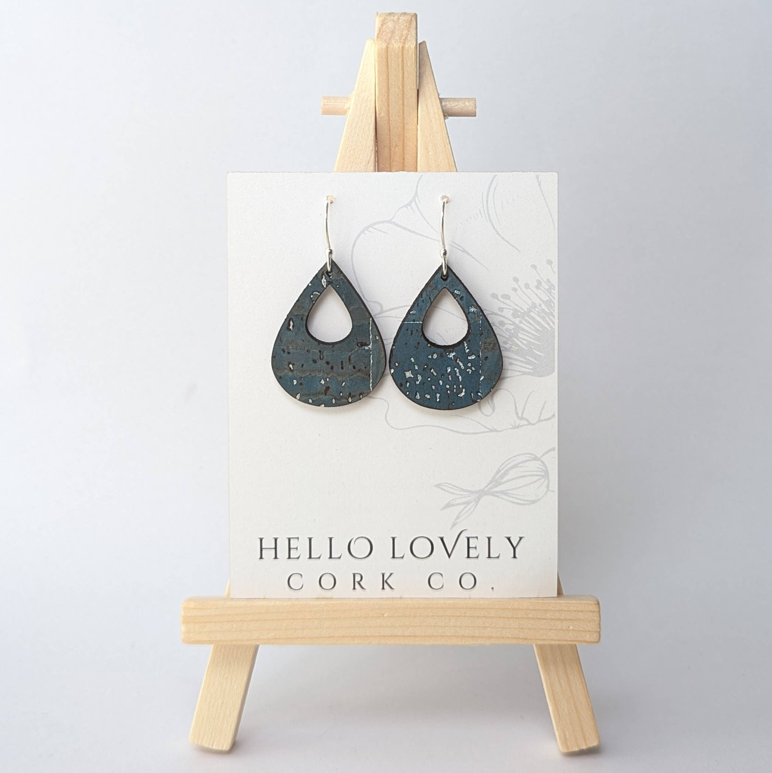 Hello Lovely Cork Co. | Sea Blue with Silver Flecks Cork Earrings - Small Teardrop