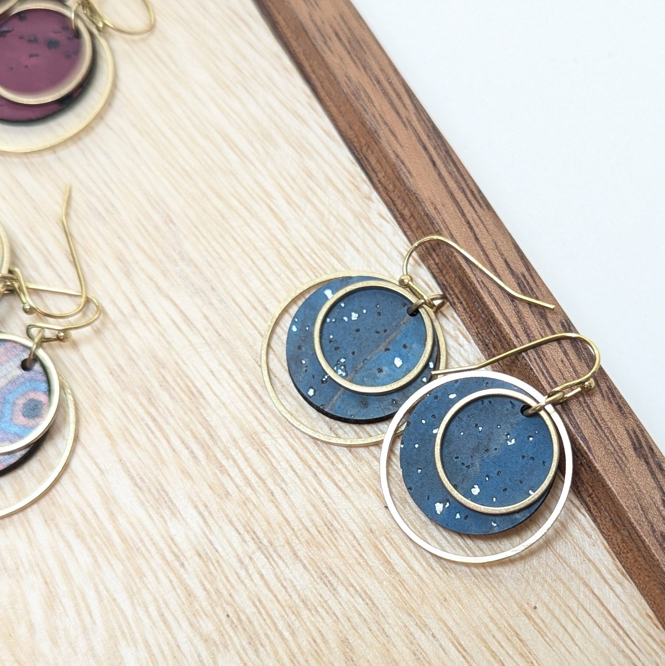 Hello Lovely Cork Co. | Circle Cork and Brass Earrings - Sea Blue