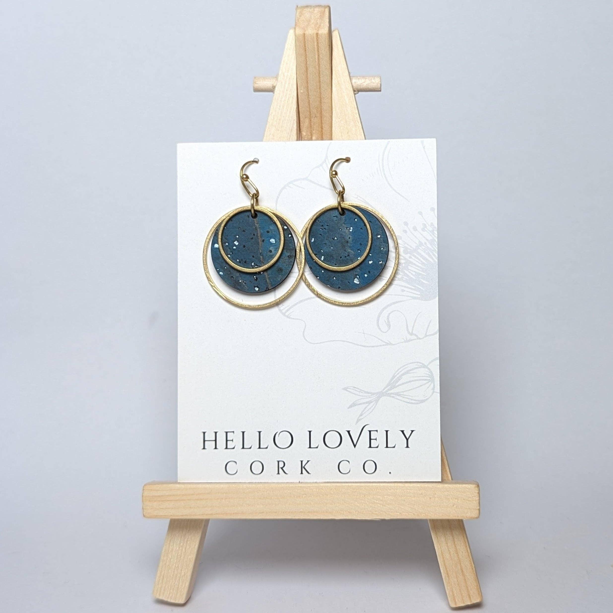 Hello Lovely Cork Co. | Circle Cork and Brass Earrings - Sea Blue