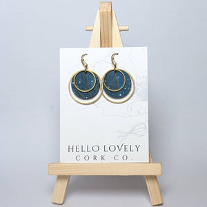 Hello Lovely Cork Co. | Circle Cork and Brass Earrings - Sea Blue