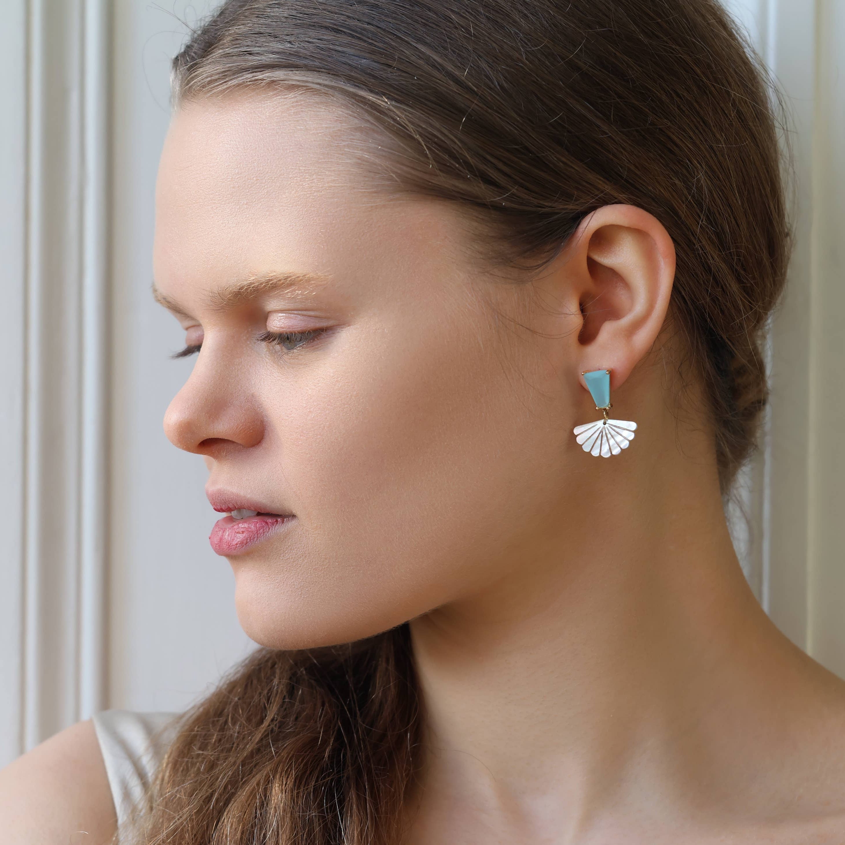 Silk Purse, Sow's Ear "Turquoise Opal & Mother of Pearl" Statement Earrings