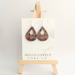 Hello Lovely Cork Co. | Green and Pink Floral Cork Earrings - Small Teardrop
