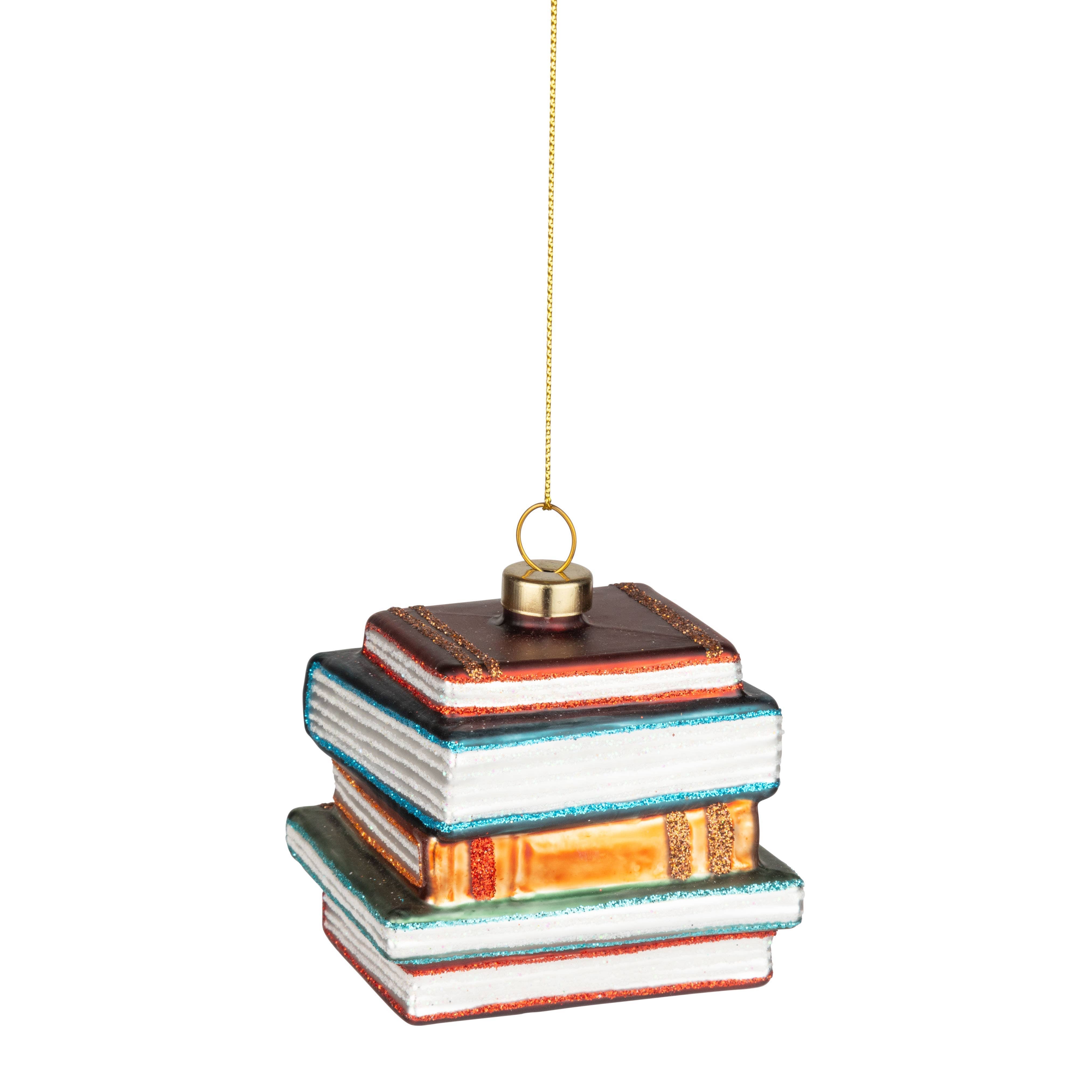 Silver Tree | Glass Book Stack Ornament