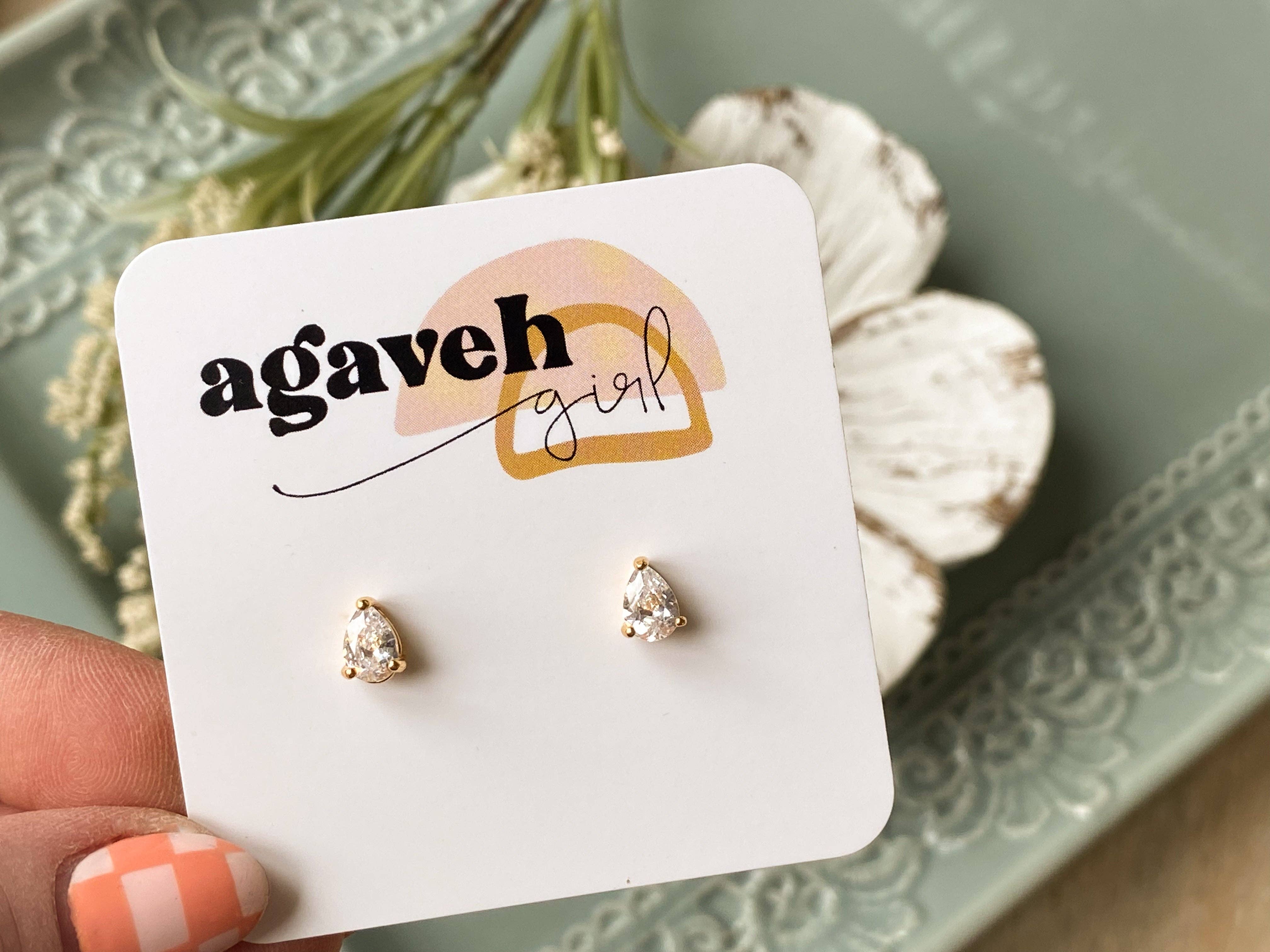 Agaveh Girl Teardrop CZ Studs