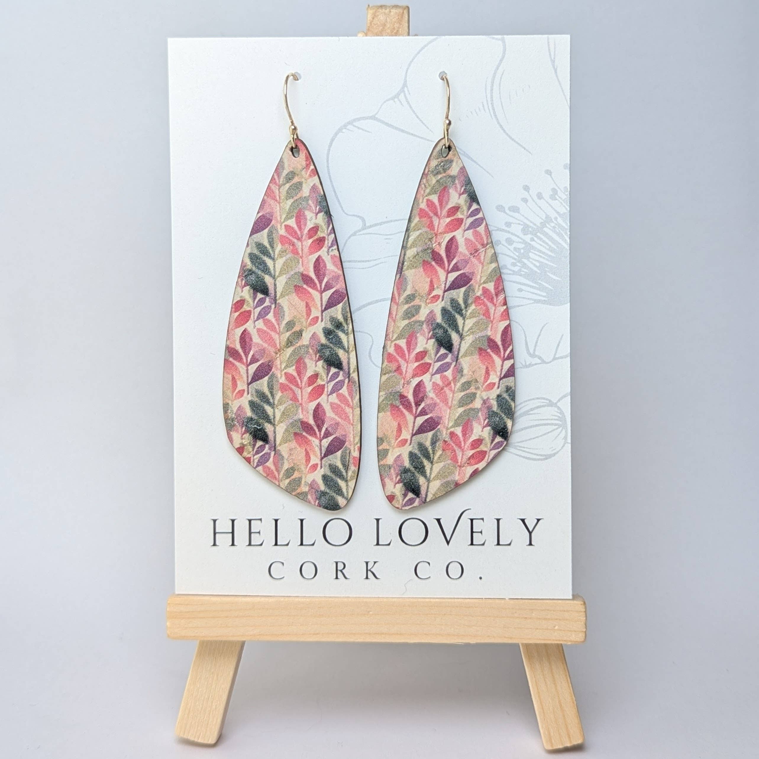 Hello Lovely Cork Co. | Green and Fuchsia Leaves Cork Earrings - Large Wing