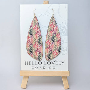 Hello Lovely Cork Co. | Green and Fuchsia Leaves Cork Earrings - Large Wing