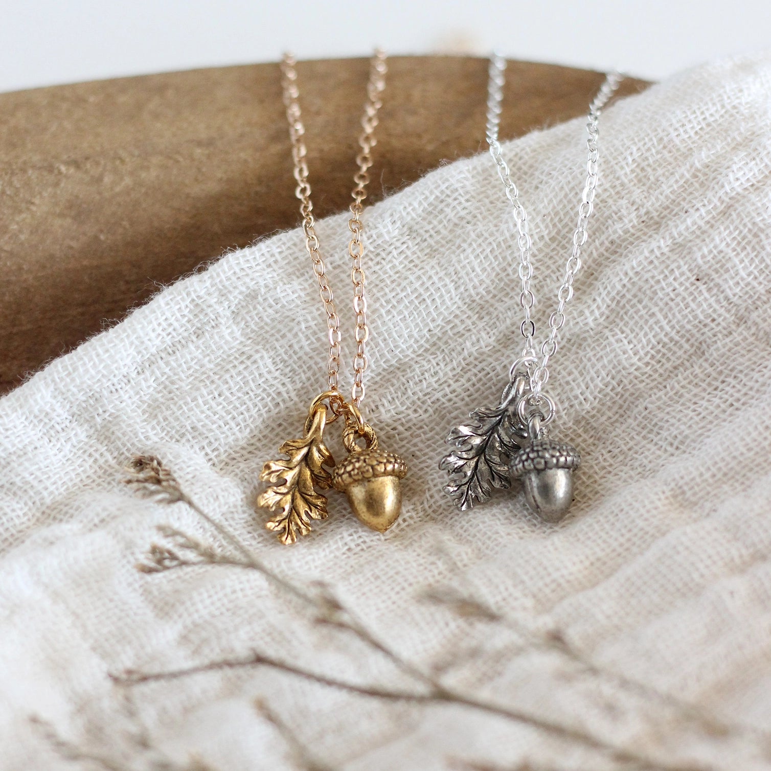 Acorn and Oak Leaf Charm Necklace Made in Canada