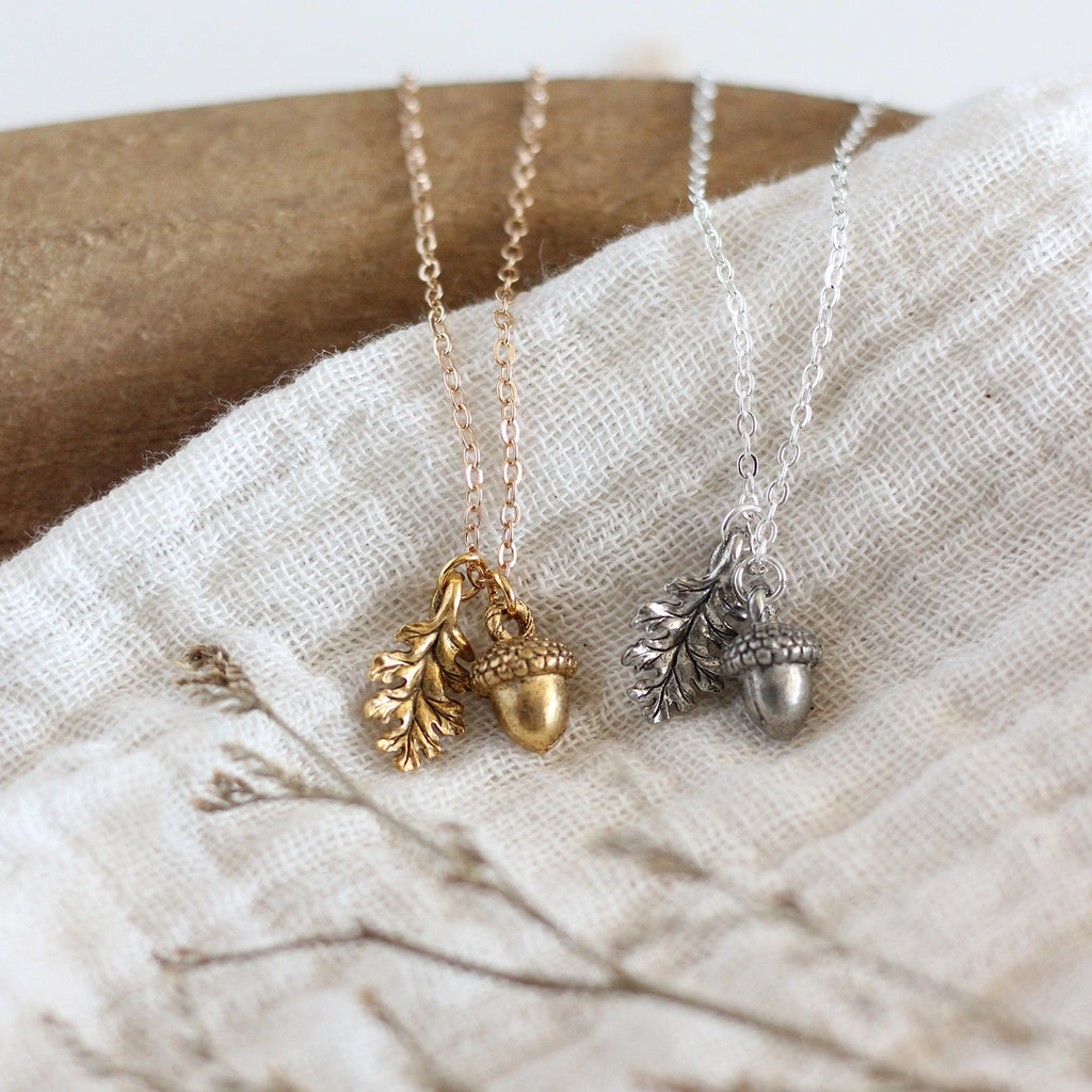 Acorn and Oak Leaf Charm Necklace Made in Canada
