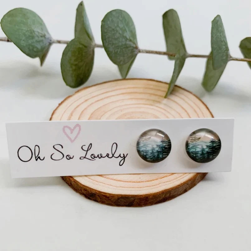 Oh So Lovely "Misty Forest" Glass Studs