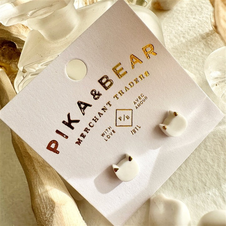 Pika & Bear "Mew" Cat Face Stud Earrings