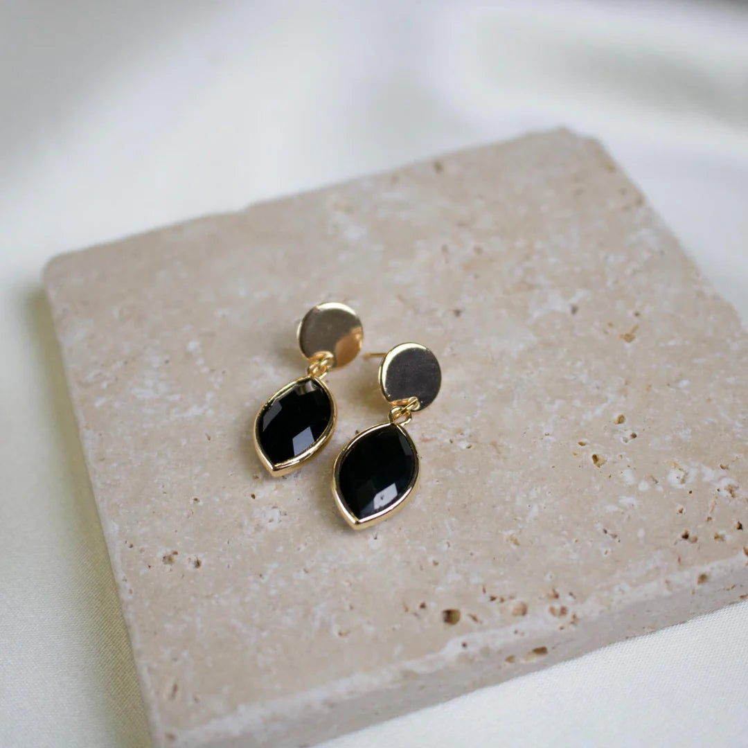 TISH “Piper” Black Agate Drop Stud Earrrings