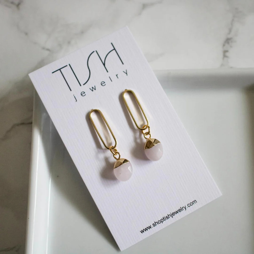 TISH “Skye” Rose Quartz Charm Stud Earrrings