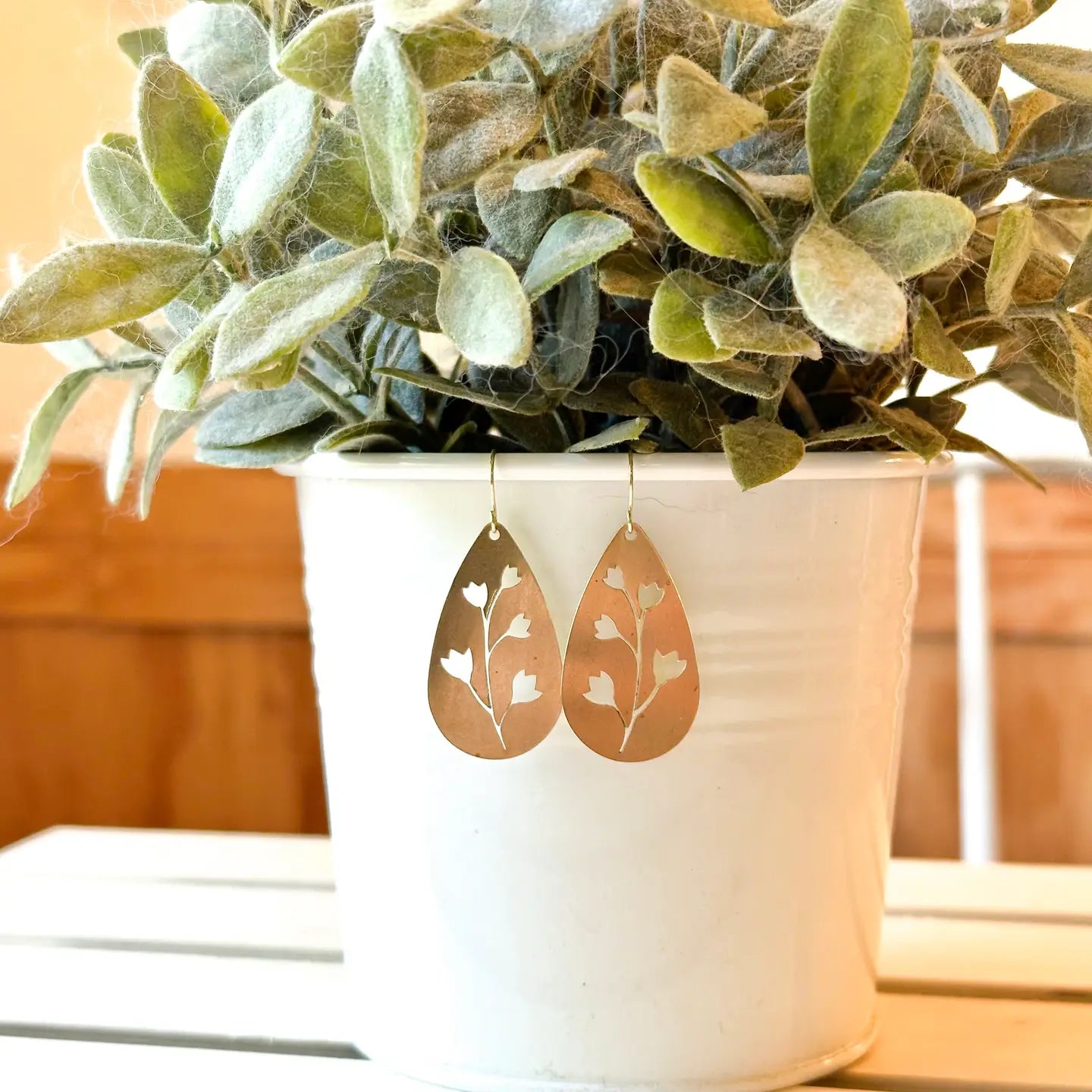 Clover and Coast "Floral Teardrops" Brass Earrings