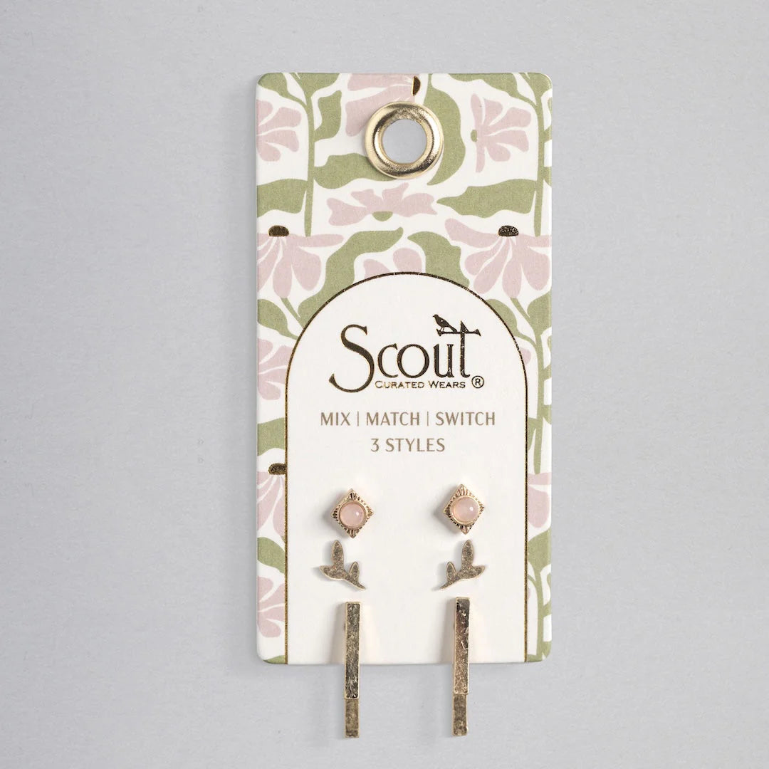 Scout | Stud Trio Jacket Set - Leaf, Rose Quartz, Gold