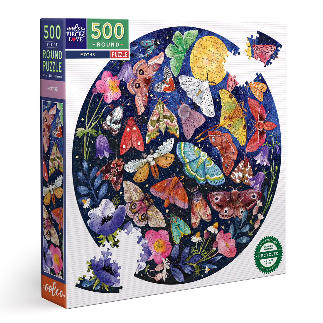 eeBoo "Moths" 500 Piece Round Puzzle