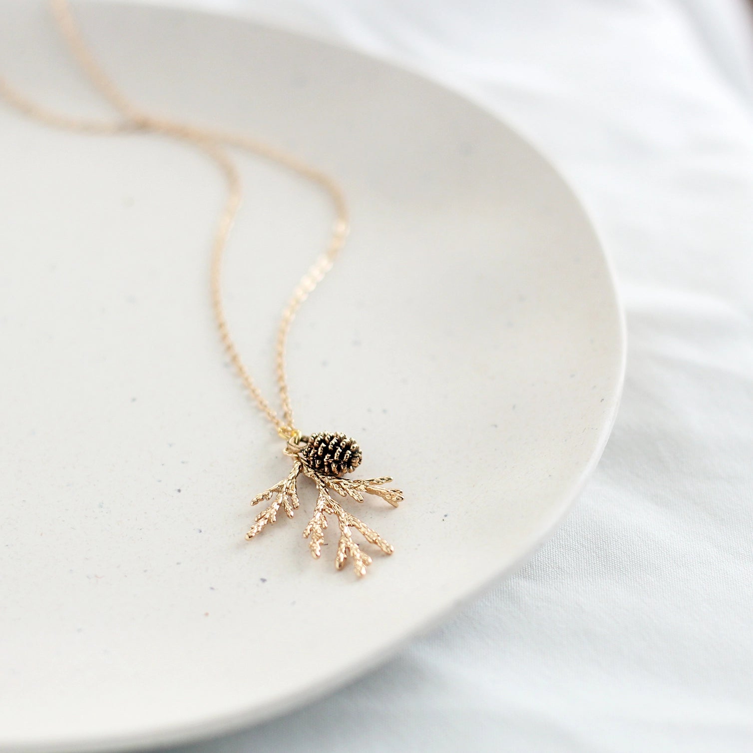 Juniper and Pine cone charm necklace
