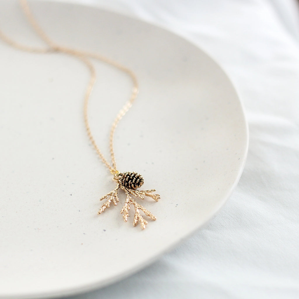 Juniper and Pine cone charm necklace