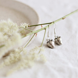 Silver Strawberry Charm Earrings, Made in Canada