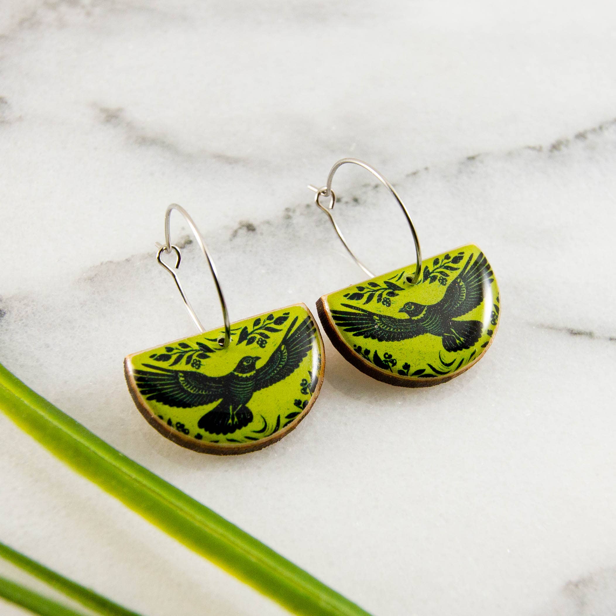 No Man's Land | "Citron Raven" Drop Hoop Earrings