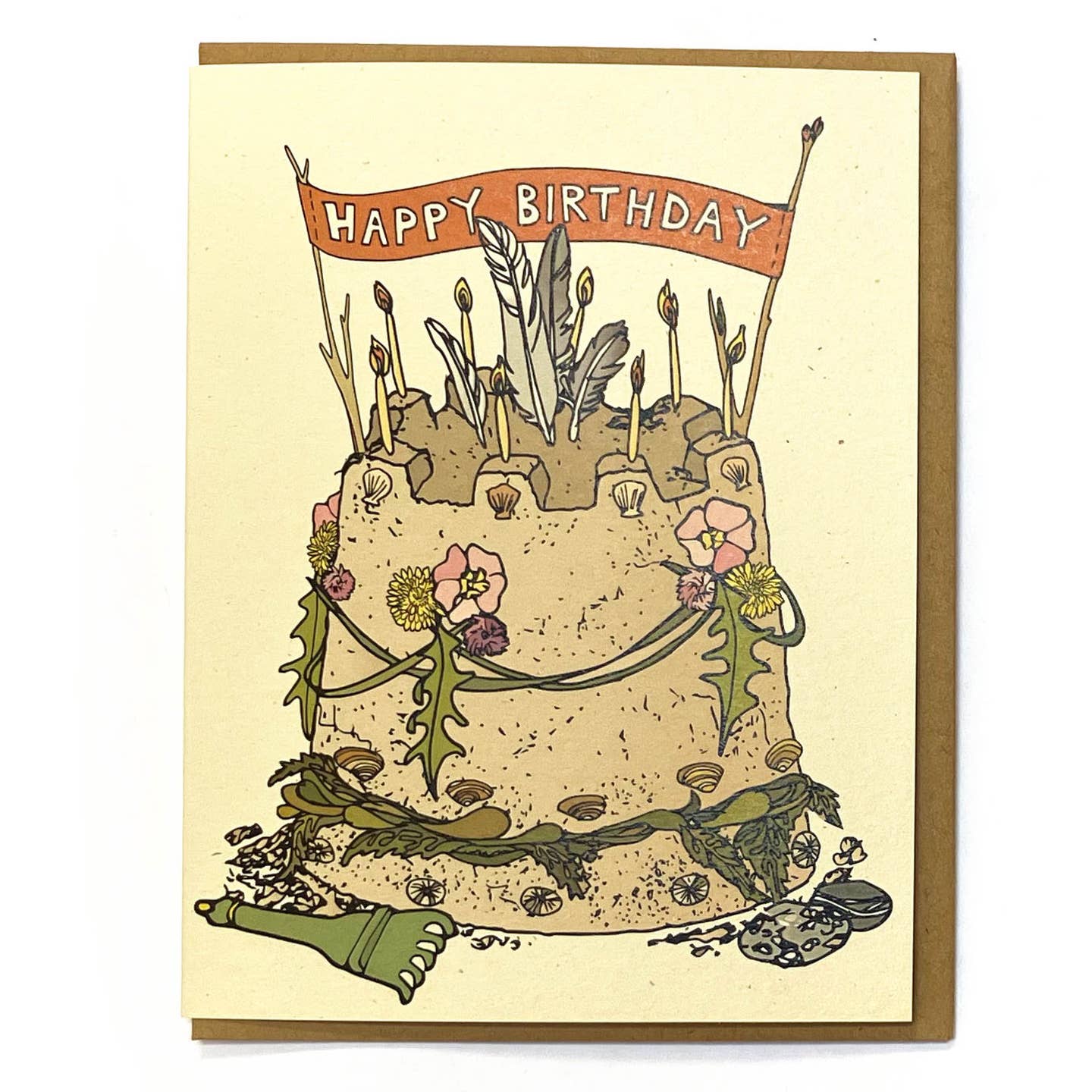 Wild Life Illustration Happy Birthday Sandcastle card